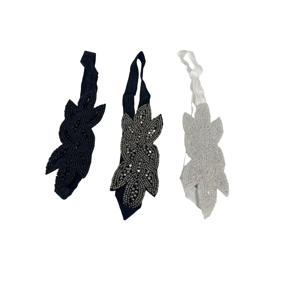 3 pack 1920s‎ head band piece elastic beads formal sparkle STRETCH BRAND NEW